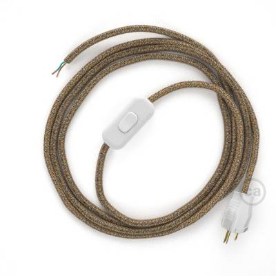 Power Cord with in-line switch, RS82 Brown Glitter Cotton & Natural Linen Tweed - Choose color of switch/plug