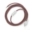 Power Cord with in-line switch, RS83 Red Glitter Cotton & Natural Linen Tweed - Choose color of switch/plug