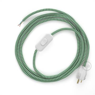 Power Cord with in-line switch, RZ06 Green & White Chevron - Choose color of switch/plug