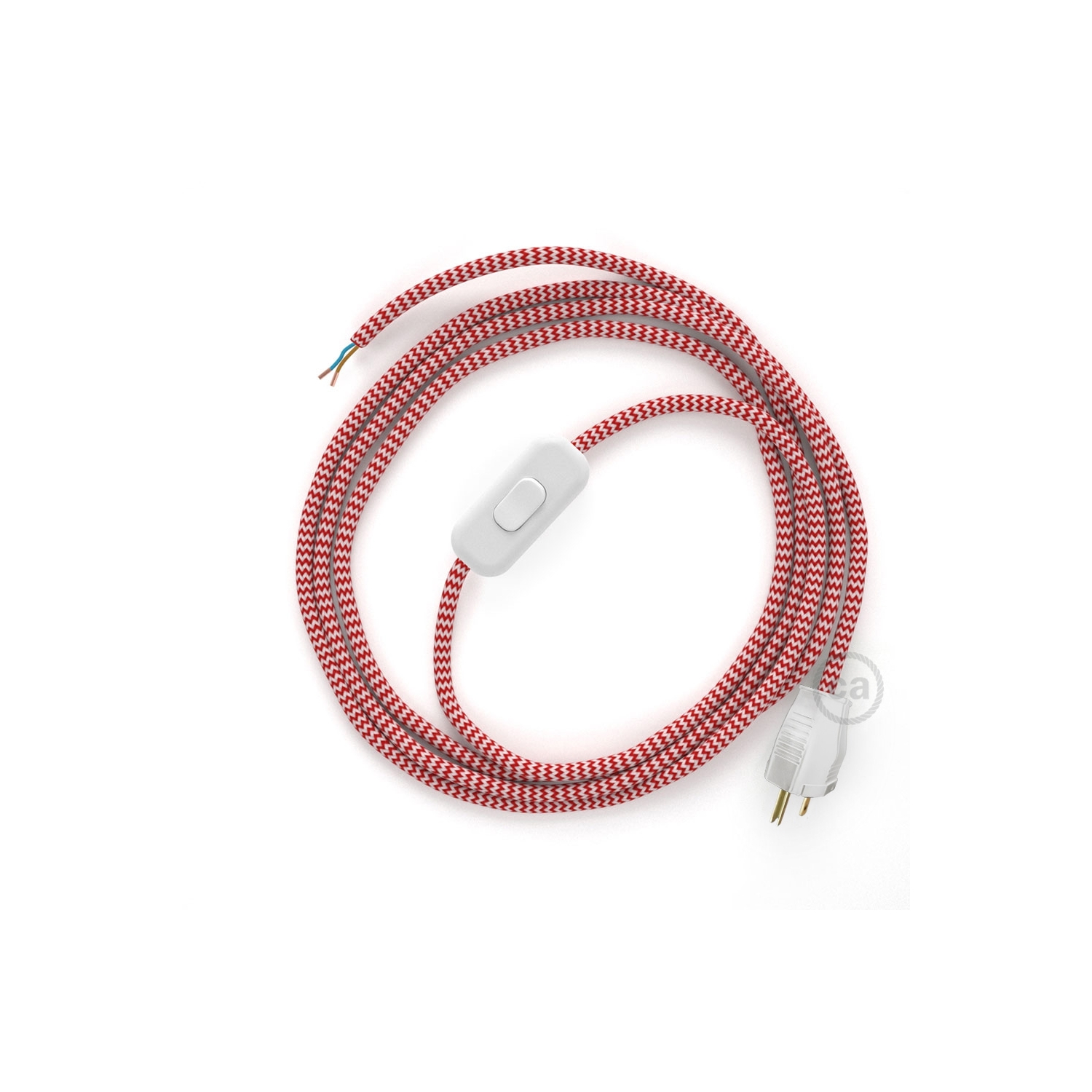 Power Cord with in-line switch, RZ09 Red & White Chevron - Choose color of switch/plug