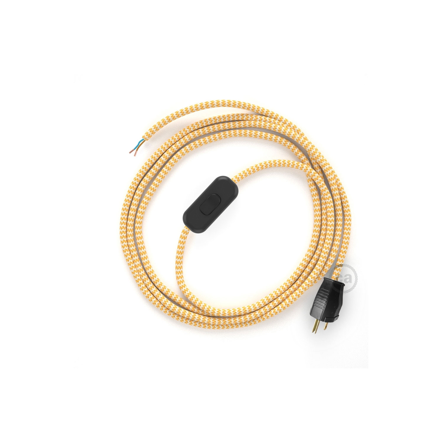 Power Cord with in-line switch, RZ10 Yellow & White Chevron - Choose color of switch/plug