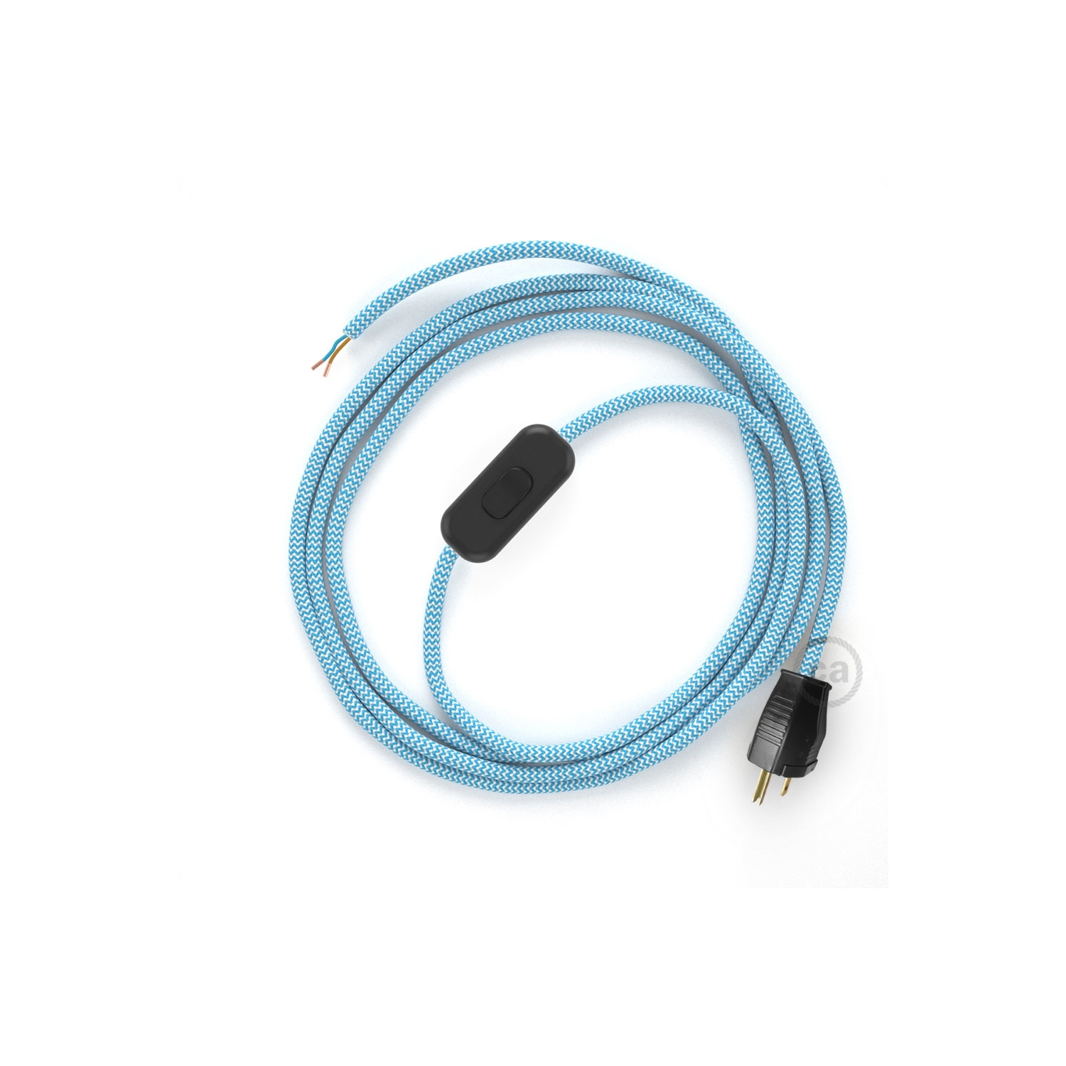 Power Cord with in-line switch, RZ11 Light Blue & White Chevron - Choose color of switch/plug