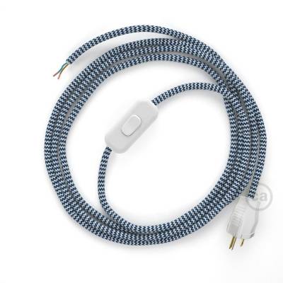 Power Cord with in-line switch, RZ12 Blue & White Chevron - Choose color of switch/plug
