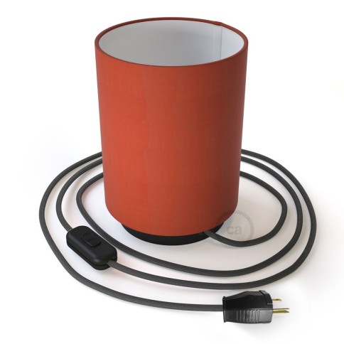 Posaluce with Lobster Cinette Cylinder lampshade, black metal, with textile cable, switch and plug