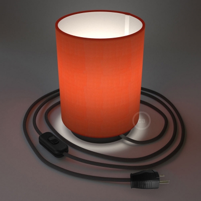 Posaluce with Lobster Cinette Cylinder lampshade, black metal, with textile cable, switch and plug