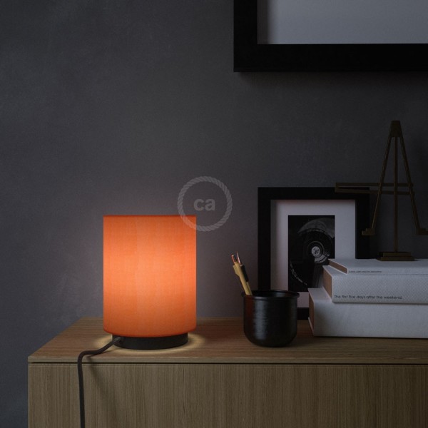 Posaluce with Lobster Cinette Cylinder lampshade, black metal, with textile cable, switch and plug