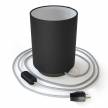 Posaluce with Black Canvas Cylinder lampshade, black pearl metal, with textile cable, switch and plug