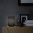 Posaluce with Black Canvas Cylinder lampshade, black pearl metal, with textile cable, switch and plug