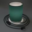 Posaluce with Petrol Blue Cinette Cylinder lampshade, chrome metal, with textile cable, switch and plug