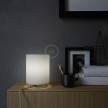 Posaluce with White Raw Cotton Cylinder lampshade, brass metal, with textile cable, switch and plug
