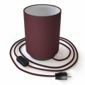 Posaluce with Burgundy Canvas Cylinder lampshade, black pearl metal, with textile cable, switch and plug