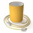 Posaluce with Bright Yellow Canvas Cylinder lampshade, white metal, with textile cable, switch and plug
