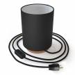 Posaluce with Black Canvas Cylinder lampshade, coppered metal, with textile cable, switch and plug
