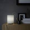 Posaluce with White Raw Cotton Cylinder lampshade, black pearl metal, with textile cable, switch and plug