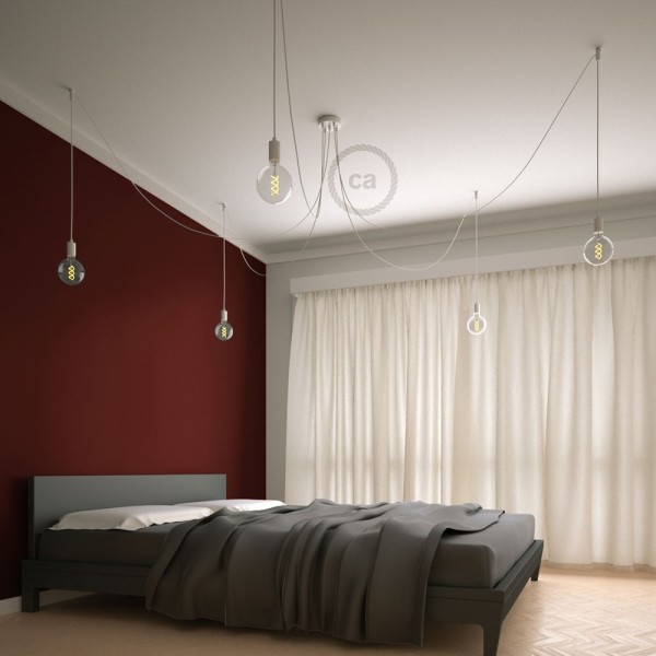 Spider, multiple suspension with 5 pendants, white metal, RM01 White cable
