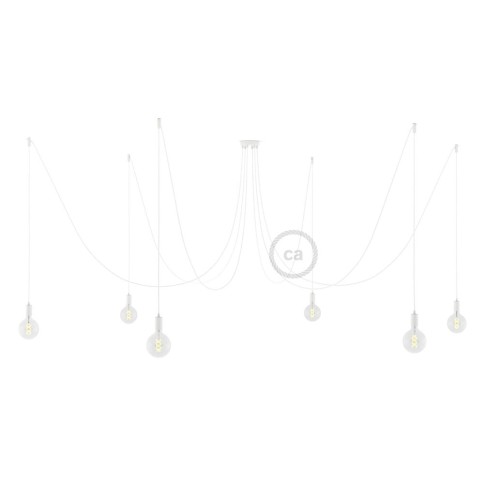 Spider, multiple suspension with 6 pendants, white metal, RM01 White cable