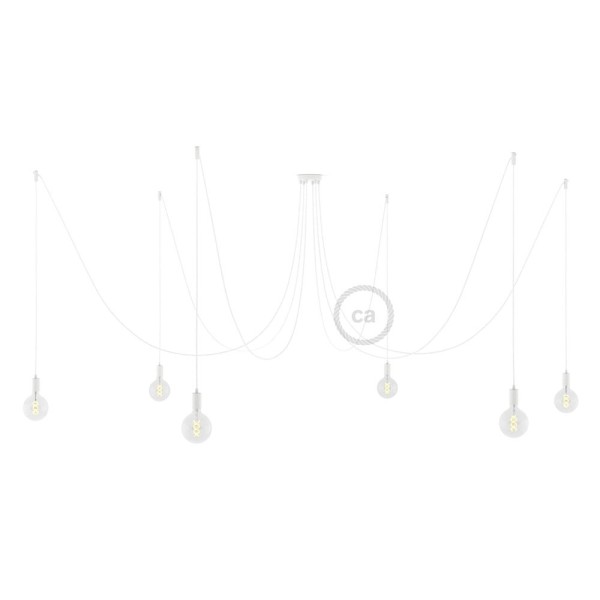 Spider, multiple suspension with 6 pendants, white metal, RM01 White cable