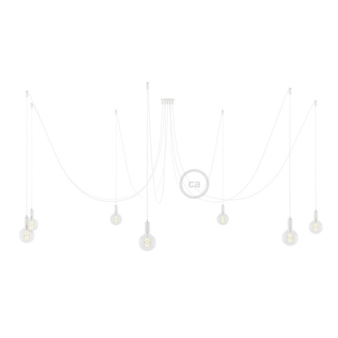 Spider, multiple suspension with 7 pendants, white metal, RM01 White cable