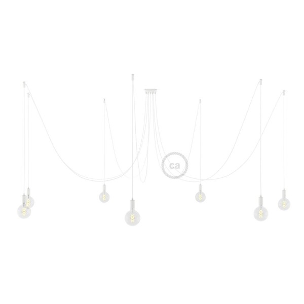 Spider, multiple suspension with 7 pendants, white metal, RM01 White cable