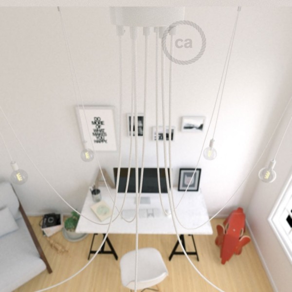 Spider, multiple suspension with 7 pendants, white metal, RM01 White cable
