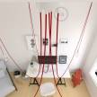 Spider, multiple suspension with 5 pendants, white metal, RM09 Red cable