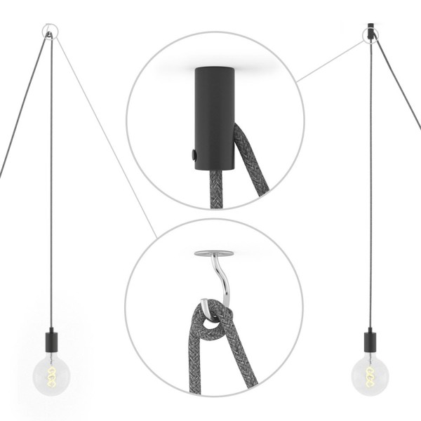 Spider, multiple suspension with 6 pendants, black metal, RM09 Red cable