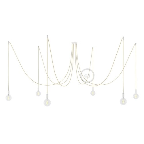 Spider, multiple suspension with 6 pendants, white metal, RN06 Jute cable