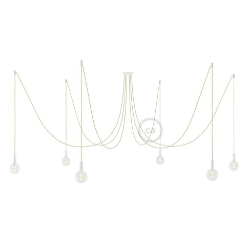 Spider, multiple suspension with 6 pendants, white metal, RN06 Jute cable