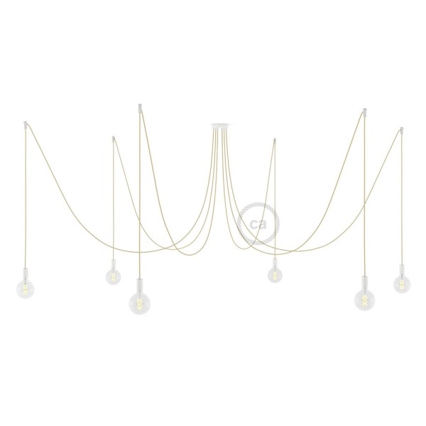 Spider, multiple suspension with 6 pendants, white metal, RN06 Jute cable