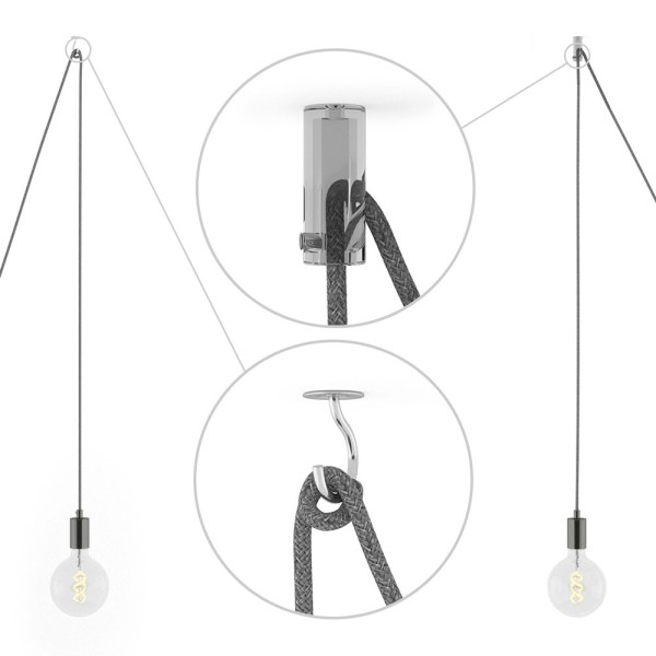 Spider, multiple suspension with 7 pendants, black pearl metal, RL03 Gray Glitter cable