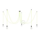 Spider, multiple suspension with 5 pendants, black metal, RF10 Neon Yellow cable
