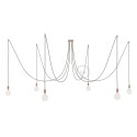 Spider, multiple suspension with 6 pendants, copper metal, RN04 Brown cable