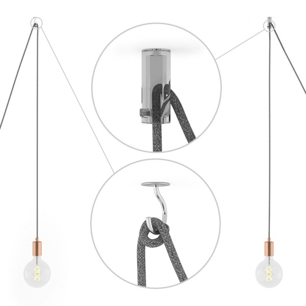 Spider, multiple suspension with 7 pendants, copper metal, RN04 Brown cable