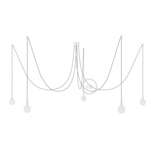 Spider, multiple suspension with 5 pendants, white metal, RN02 Gray cable
