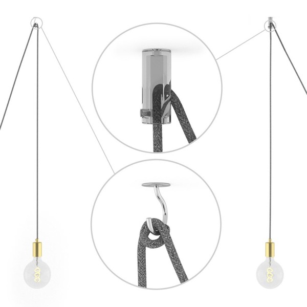 Spider, multiple suspension with 7 pendants, brass metal, RL04 Black Glitter cable