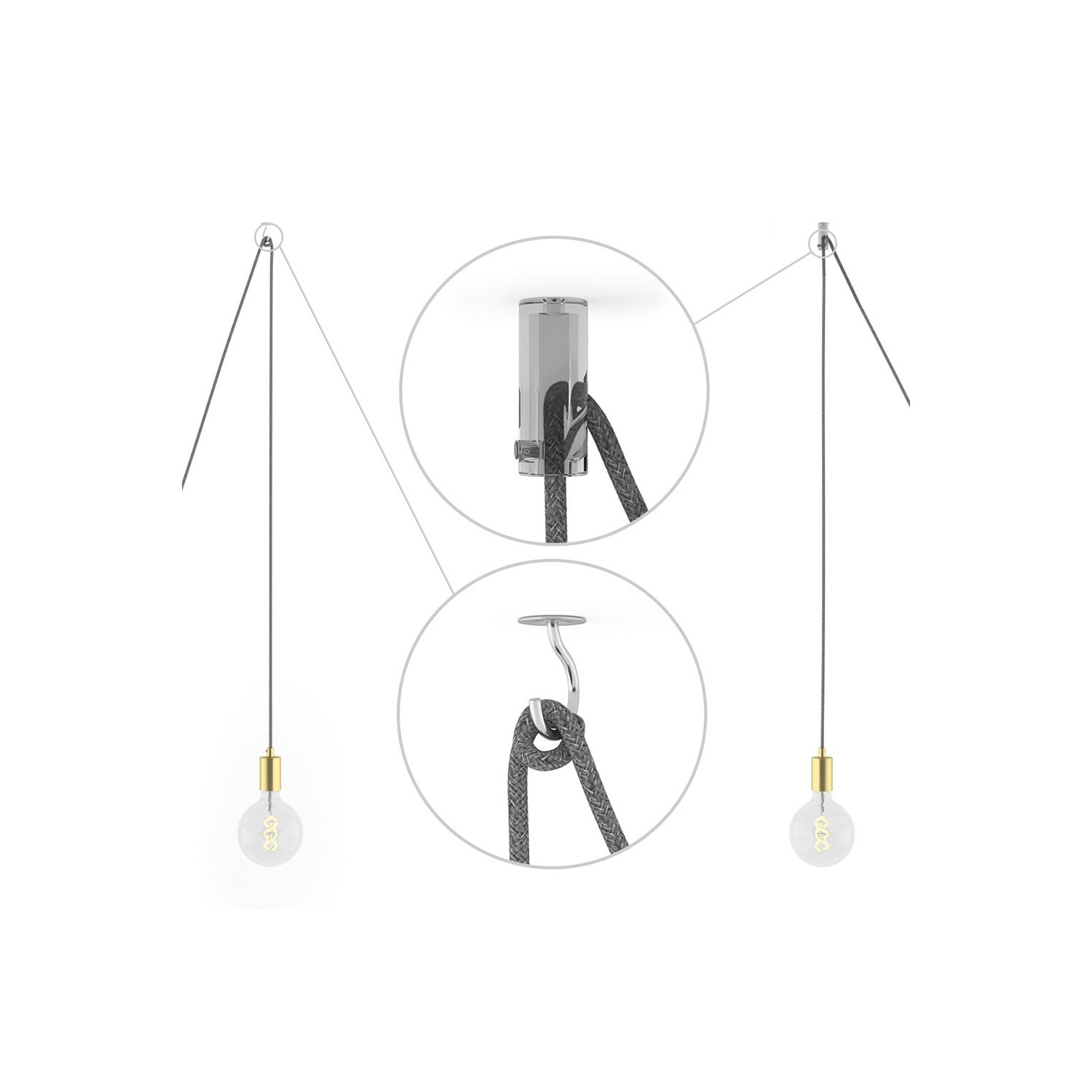 Spider, multiple suspension with 5 pendants, brass metal, RM19 Burgundy cable