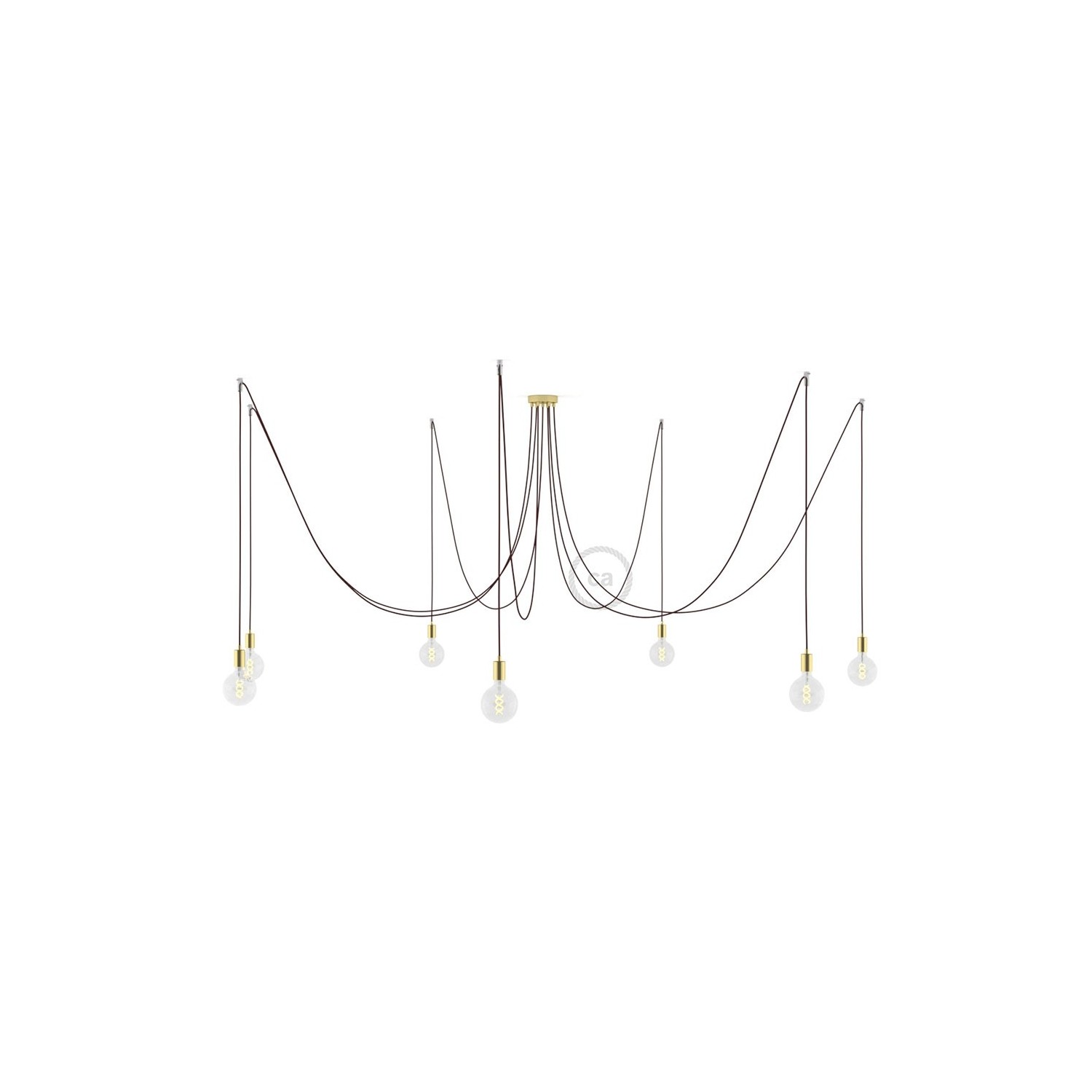 Spider, multiple suspension with 7 pendants, brass metal, RM19 Burgundy cable