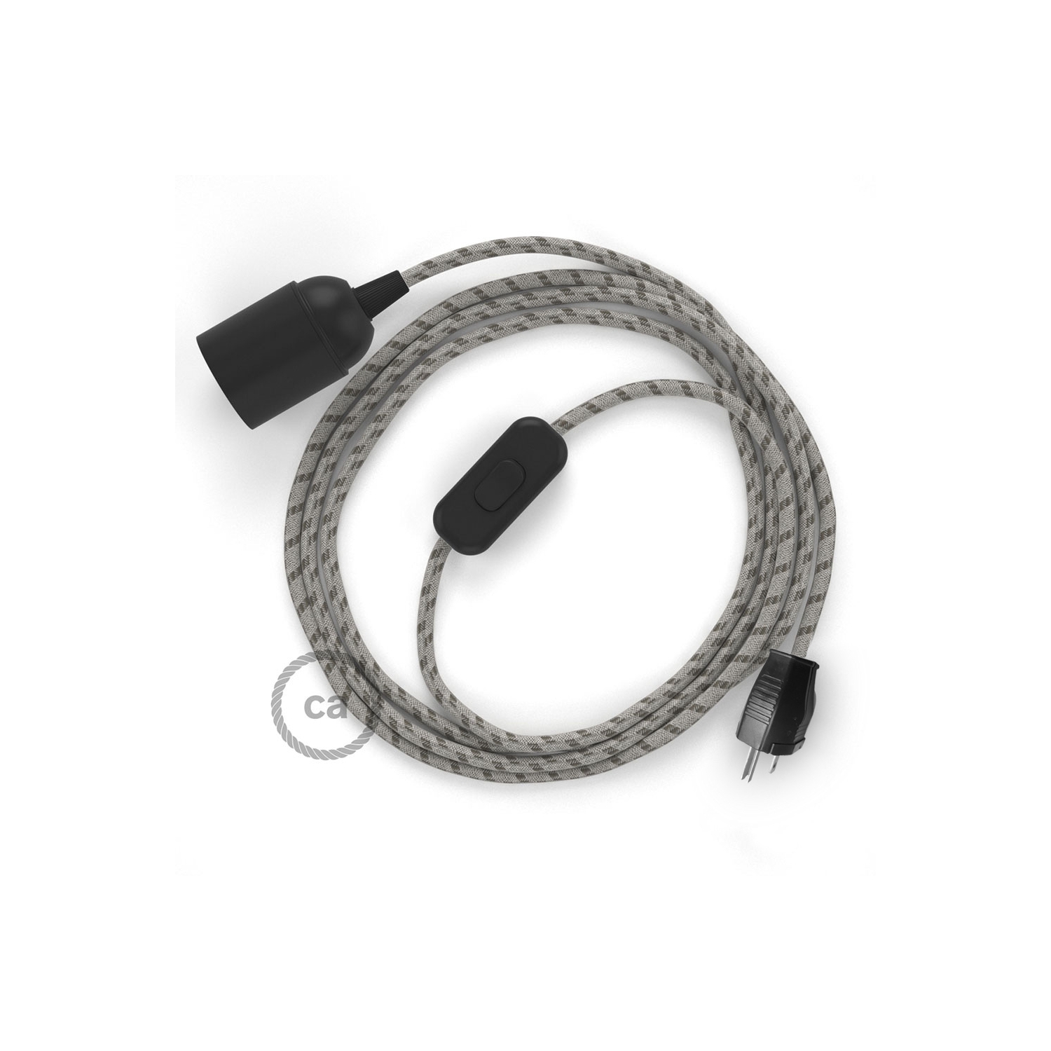 Plug-in Pendant with inline switch | RD53 Natural & Brown Linen Stripe