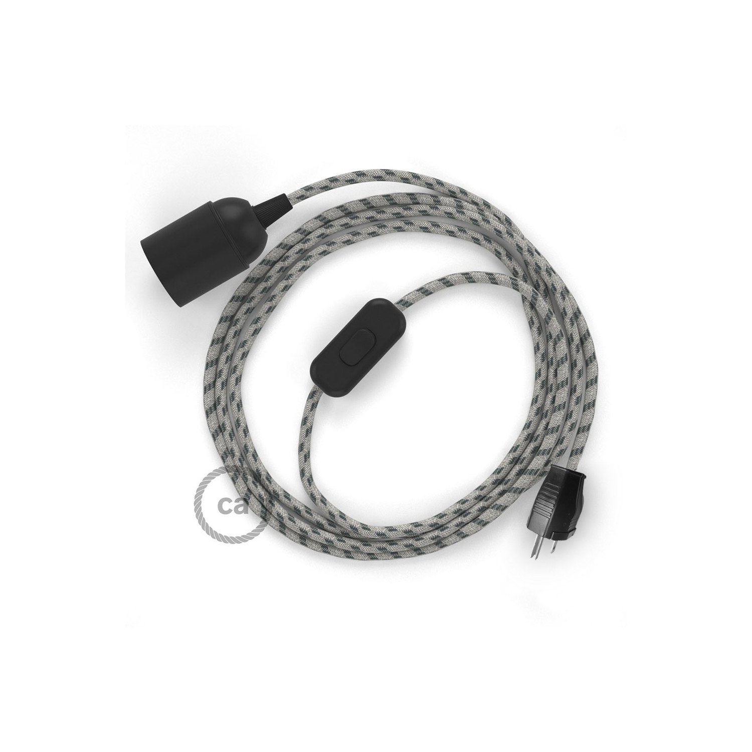 Plug-in Pendant with inline switch | RD54 Natural & Charcoal Linen Stripe