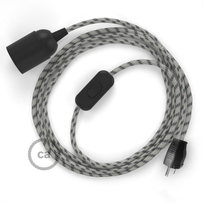 Plug-in Pendant with inline switch | RD54 Natural & Charcoal Linen Stripe