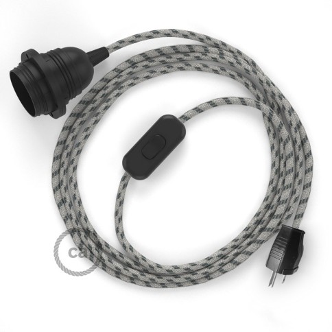 Plug-in Pendant with inline switch | RD54 Natural & Charcoal Linen Stripe