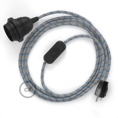 Plug-in Pendant with inline switch | RD55 Natural & Blue Linen Stripe