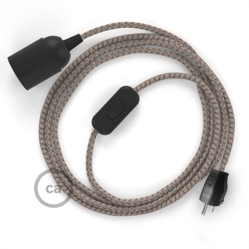 Plug-in Pendant with inline switch | RD63 Natural & Brown Linen CrissCross