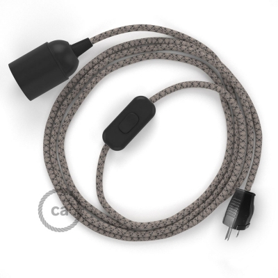 Plug-in Pendant with inline switch | RD64 Natural & Charcoal Linen CrissCross