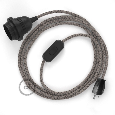 Plug-in Pendant with inline switch | RD64 Natural & Charcoal Linen CrissCross