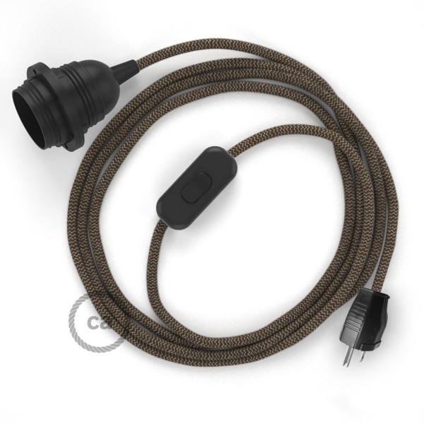 Plug-in Pendant with inline switch | RD73 Natural & Brown Linen Chevron