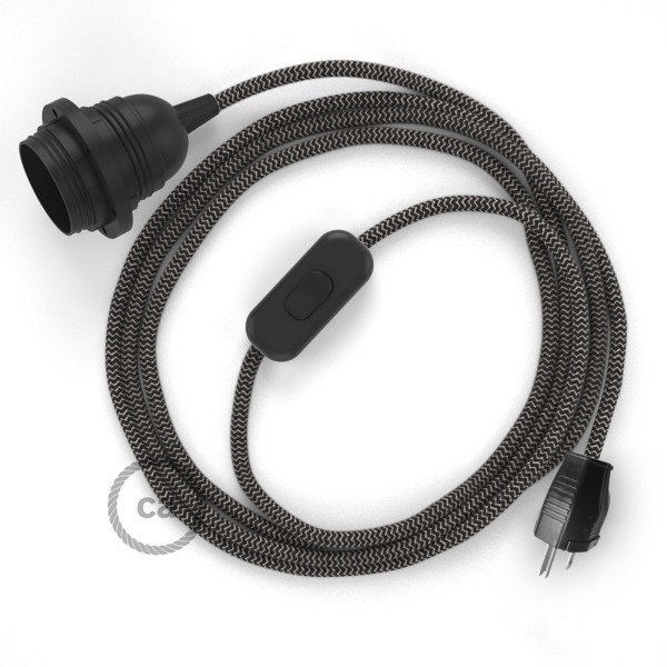 Plug-in Pendant with inline switch | RD74 Natural & Charcoal Linen Chevron