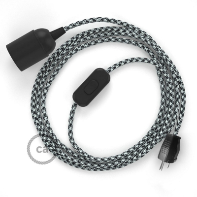 Plug-in Pendant with inline switch | RP04 Black & White Houndstooth