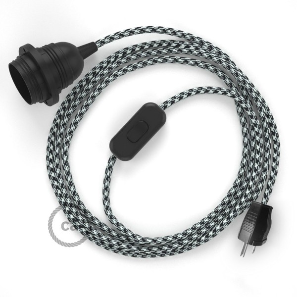 Plug-in Pendant with inline switch | RP04 Black & White Houndstooth