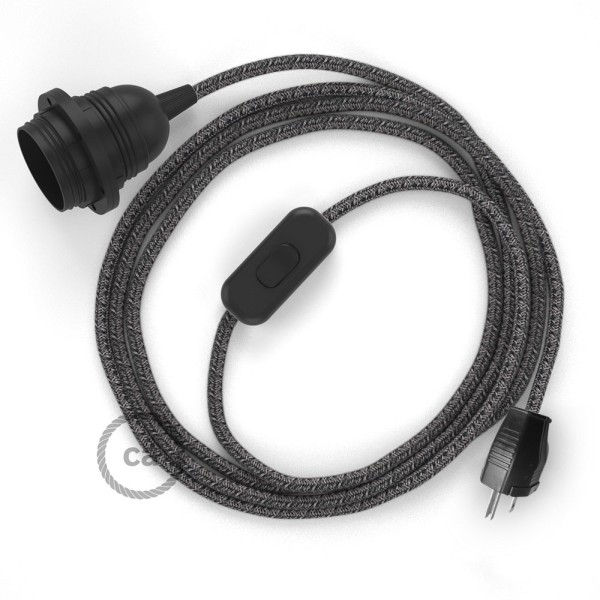 Plug-in Pendant with inline switch | RS81 Black Glitter Cotton & Natural Linen Tweed